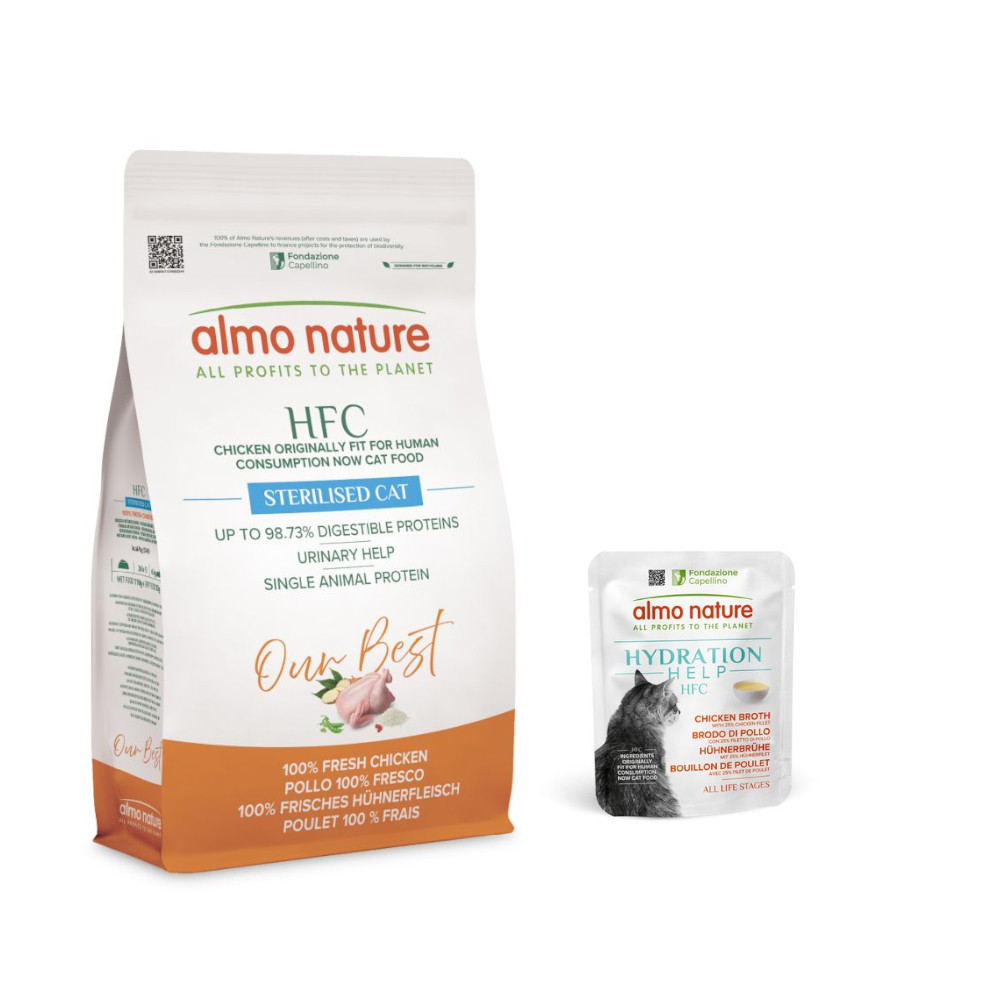 1,2 kg Almo Nature HFC + 6 x 50 g passendes Nassfutter gratis! - Adult Sterilized Huhn + 6 x 50 g Hühnerbrühe mit Hühnerfilet 1,2 kg Almo Nature HFC + 6 x 50 g passendes Nassfutter gratis! - Adult Sterilized Huhn + 6 x 50 g Hühnerbrühe mit Hühnerfilet von Almo Nature HFC