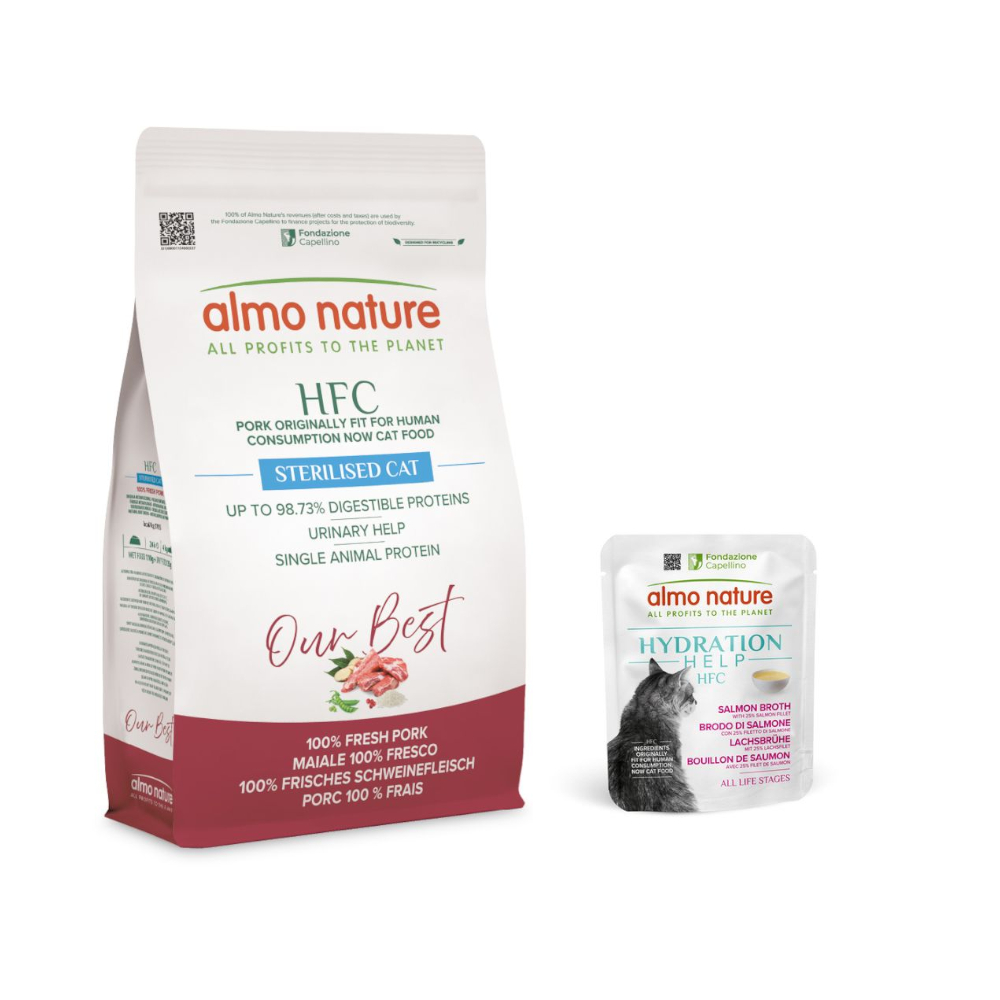 1,2 kg Almo Nature HFC + 6 x 50 g passendes Nassfutter gratis! - Adult Sterilized Schwein + 6 x 50 g Lachsbrühe mit Lachsfilet 1,2 kg Almo Nature HFC + 6 x 50 g passendes Nassfutter gratis! - Adult Sterilized Schwein + 6 x 50 g Lachsbrühe mit Lachsfilet von Almo Nature HFC