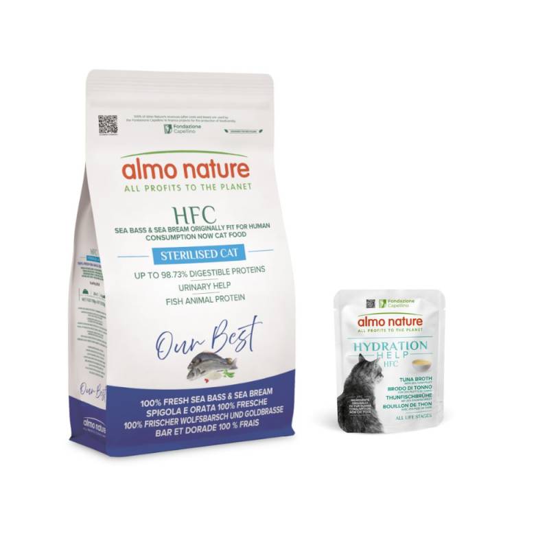 1,2 kg Almo Nature HFC + 6 x 50 g passendes Nassfutter gratis! - Longevity Sterilized Wolfsbarsch & Goldbrasse + 6 x 50 g Thunfischbrühe mit Thunfischfilet 1,2 kg Almo Nature HFC + 6 x 50 g passendes Nassfutter gratis! - Longevity Sterilized Wolfsbarsch & Goldbrasse + 6 x 50 g Thunfischbrühe mit Thunfischfilet von Almo Nature HFC