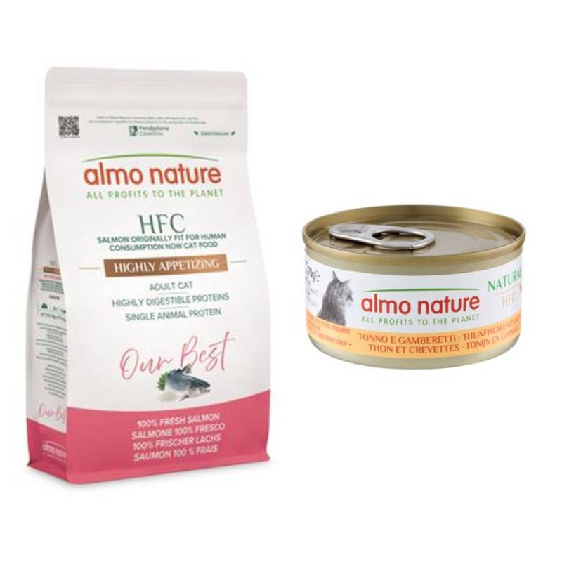 1,2 kg Almo Nature HFC + 6 x 70 g passendes Nassfutter gratis! - 1,2 kg Adult Sterilized Lachs + 6 x 70 g Natural Thunfisch und Garnelen von Almo Nature HFC