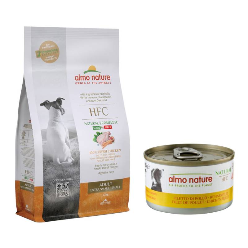 1,2 kg Almo Nature HFC Adult XS-S + 12 x 95 g Nassfutter zum Sonderpreis! - Huhn + Hühnerfilet von Almo Nature HFC