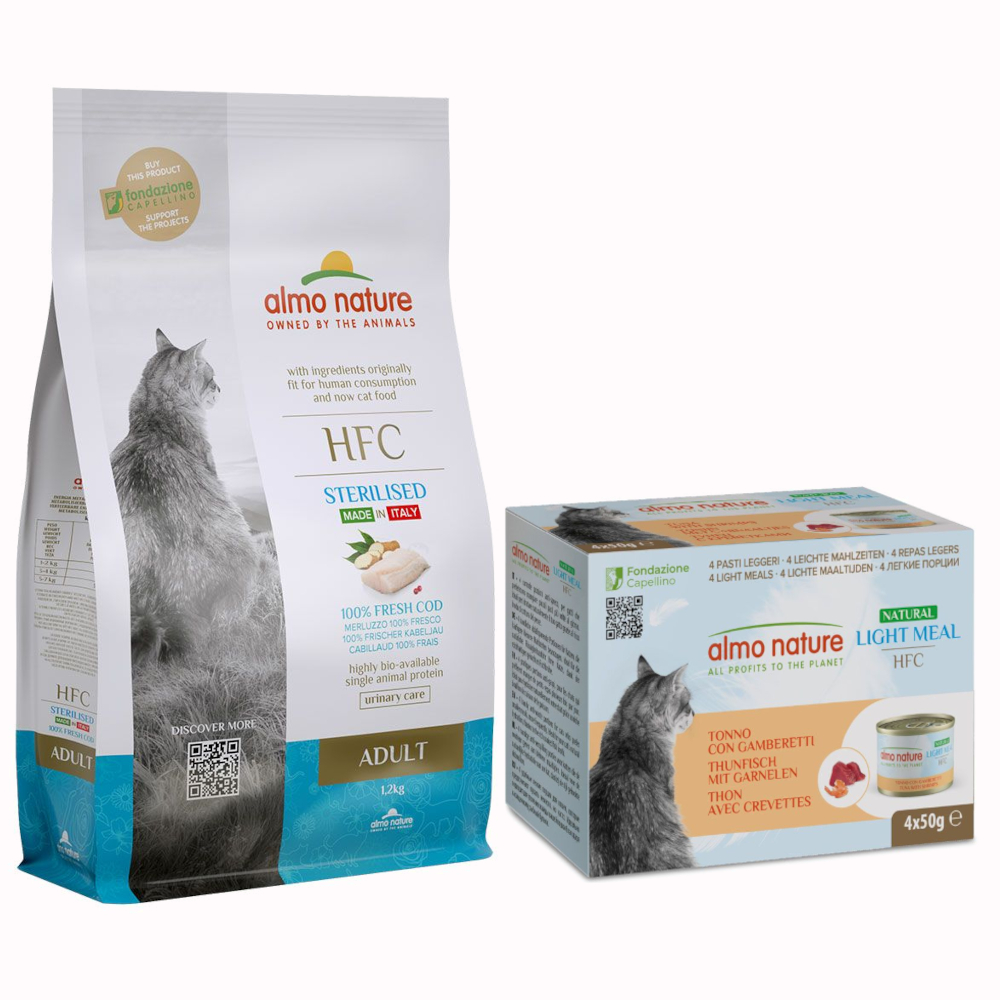 1,2 kg Almo Nature HFC Sterilized + 4 x 50 g passendes Nassfutter gratis! - Adult Sterilized Kabeljau von Almo Nature HFC