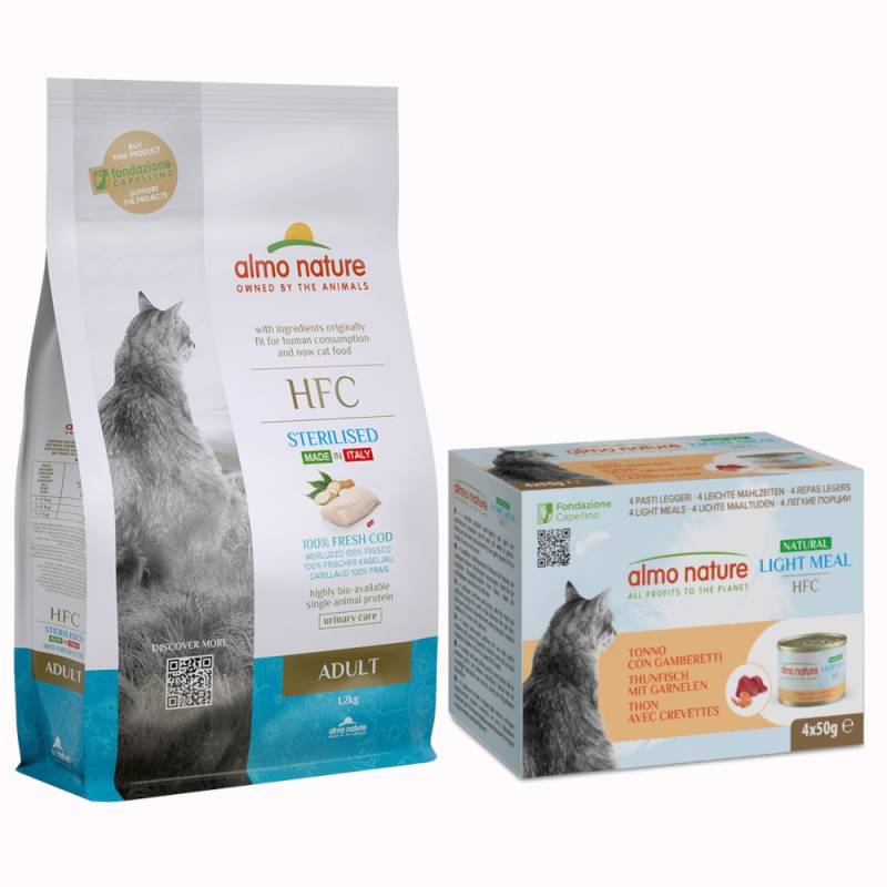 1,2 kg Almo Nature HFC Sterilized + 4 x 50 g passendes Nassfutter gratis! - Adult Sterilized Kabeljau von Almo Nature HFC