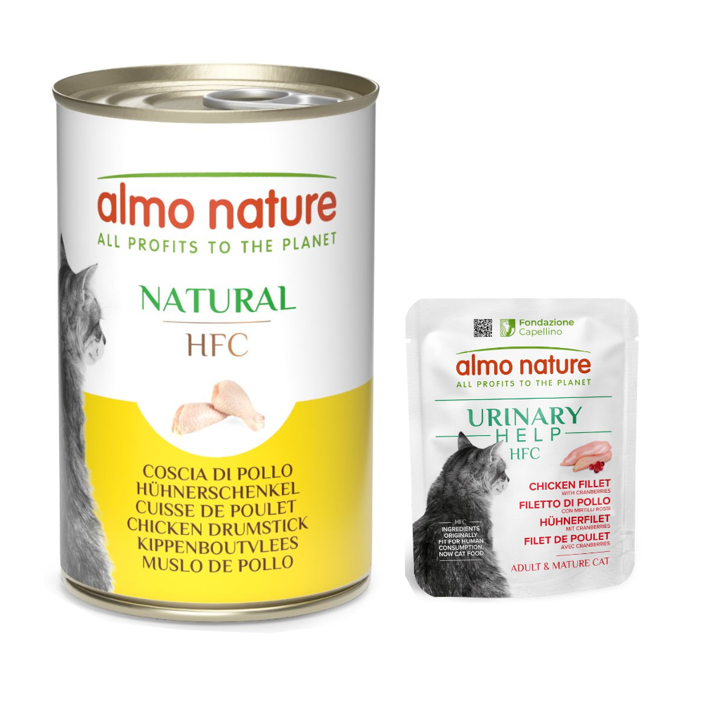 6 x 140 g Almo Nature HFC Natural + 6 x 50 g Urinary Help zum Sonderpreis!  - Hühnerschenkel + Hühnerfilet mit Cranberrys von Almo Nature HFC