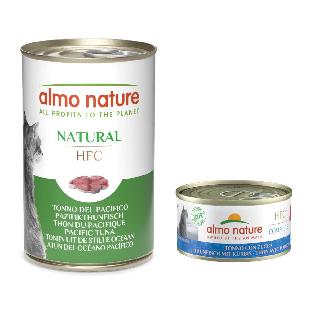 6 x 140 g Almo Nature HFC Natural + 6 x 70 g Complete zum Sonderpreis! - 6 x 140 g Pazifikthunfisch + 6 x 70 g Thunfisch mit Kürbis von Almo Nature HFC