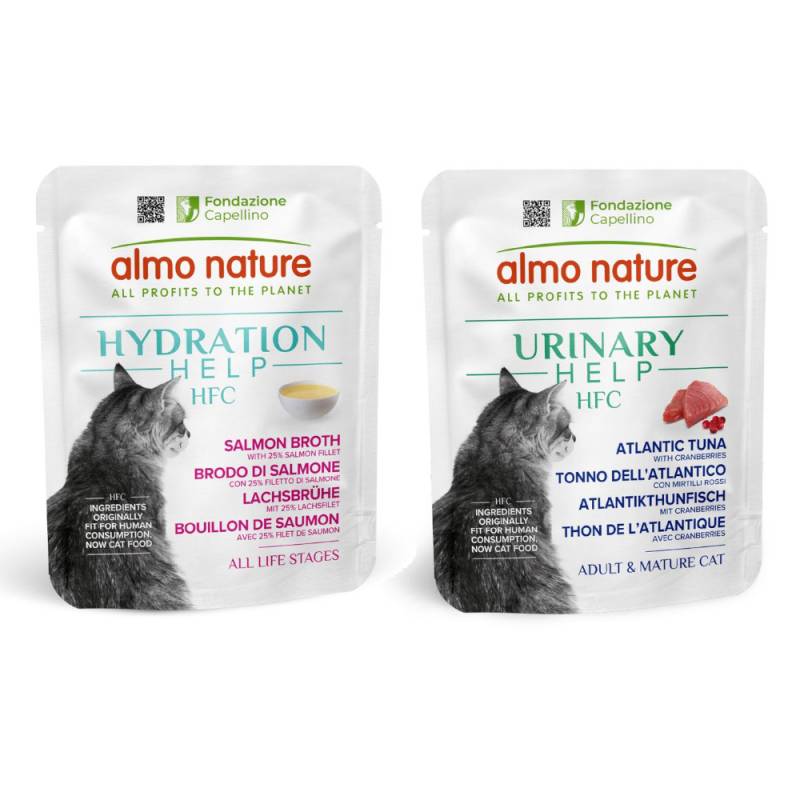 6 x 50 g Almo Nature HFC Hydration Help + 6 x 50 g Urinary Help zum Sonderpreis! - Lachsbrühe mit Lachsfilet + Atlatikthunfisch mit Cranberrys von Almo Nature HFC
