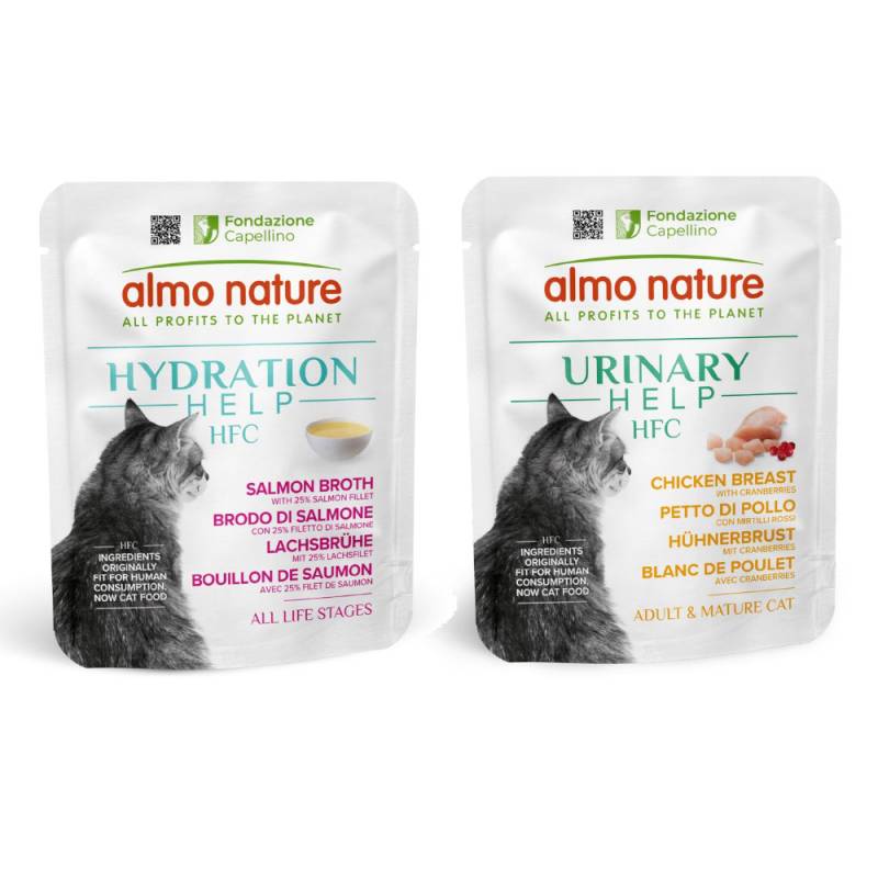 6 x 50 g Almo Nature HFC Hydration Help + 6 x 50 g Urinary Help zum Sonderpreis! - Lachsbrühe mit Lachsfilet + Hühnerbrust mit Cranberrys von Almo Nature HFC