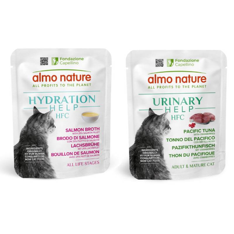 6 x 50 g Almo Nature HFC Hydration Help + 6 x 50 g Urinary Help zum Sonderpreis! - Lachsbrühe mit Lachsfilet + Pazifikthunfisch mit Cranberrys von Almo Nature HFC