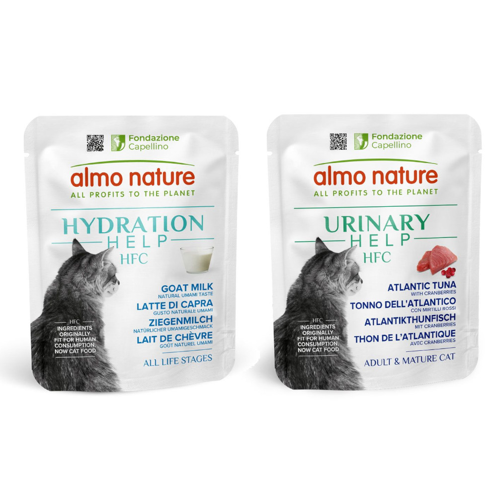6 x 50 g Almo Nature HFC Hydration Help + 6 x 50 g Urinary Help zum Sonderpreis! - Ziegenmilch + Atlatikthunfisch mit Cranberrys von Almo Nature HFC