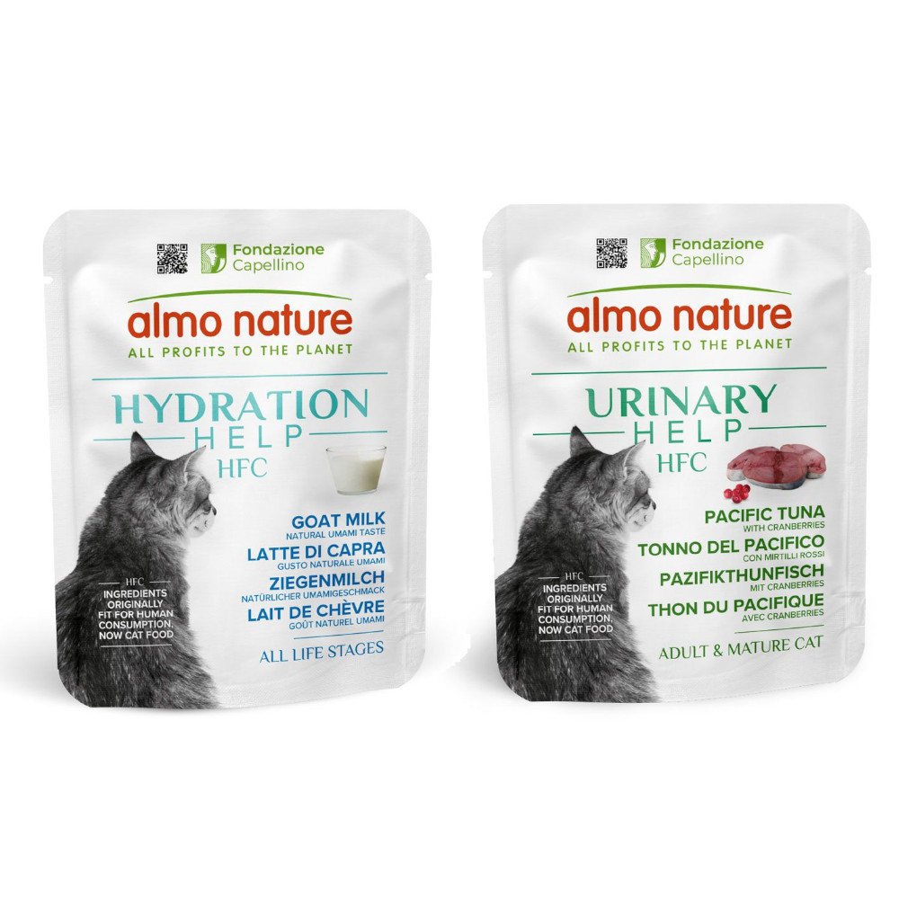 6 x 50 g Almo Nature HFC Hydration Help + 6 x 50 g Urinary Help zum Sonderpreis! - Ziegenmilch + Pazifikthunfisch mit Cranberrys von Almo Nature HFC