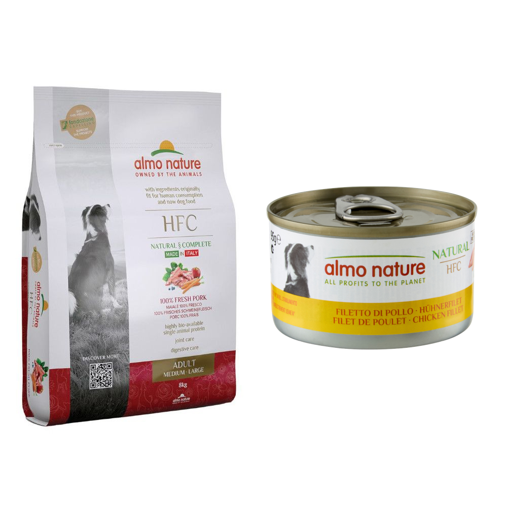 8 kg Almo Nature HFC Adult + 95 g Nassfutter zum Sonderpreis! - 8 kg M-L Schweinefleisch + 95 g Hühnerfilet 8 kg Almo Nature HFC Adult + 95 g Nassfutter zum Sonderpreis! - 8 kg M-L Schweinefleisch + 95 g Hühnerfilet von Almo Nature HFC