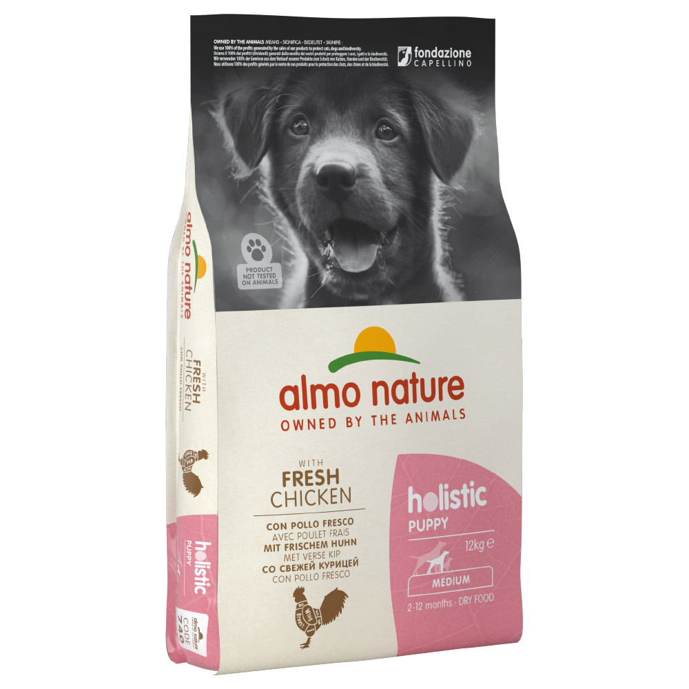 1 kg gratis! 12 kg Almo Nature Holistic - Medium Puppy Huhn & Rei von Almo Nature Holistic
