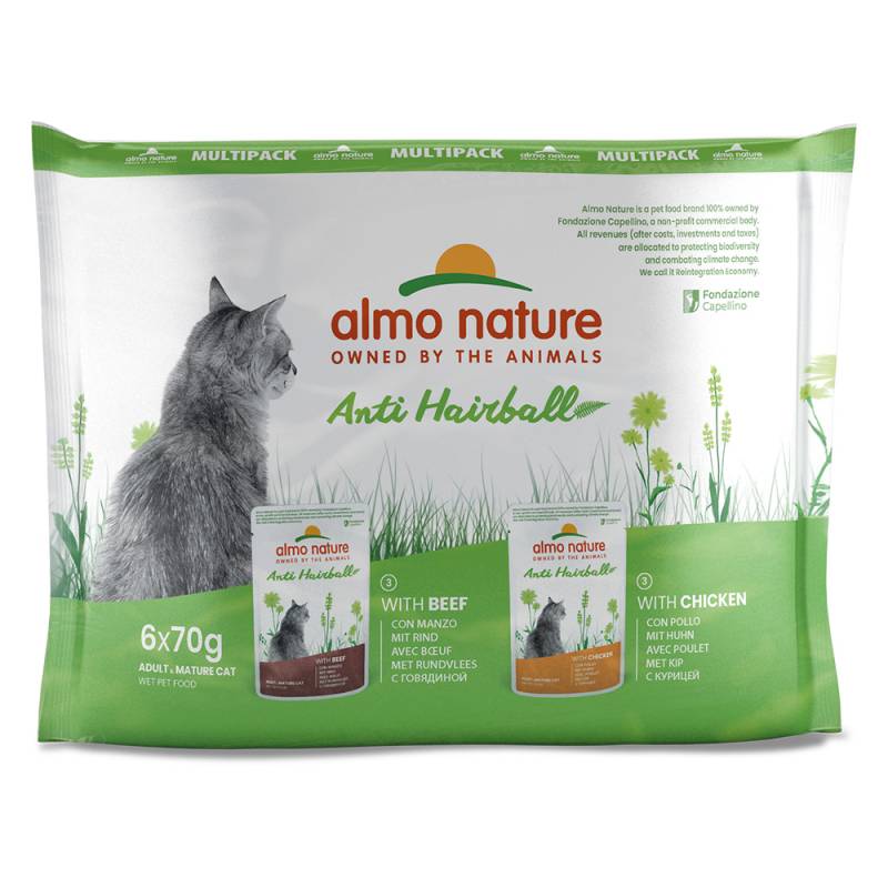 12 + 6 gratis! 18 x 70 g Almo Nature Holistic - Anti Hairball Huhn & Rind von Almo Nature Holistic
