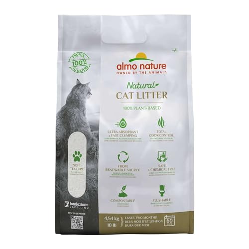 Almo Nature Natural Cat Litter Soft Texture - Klumpende Katzenstreu, 100% pflanzlich, biologisch abbaubar, ergiebig und gegen Gerüche. Sack 4,54Kg von almo nature