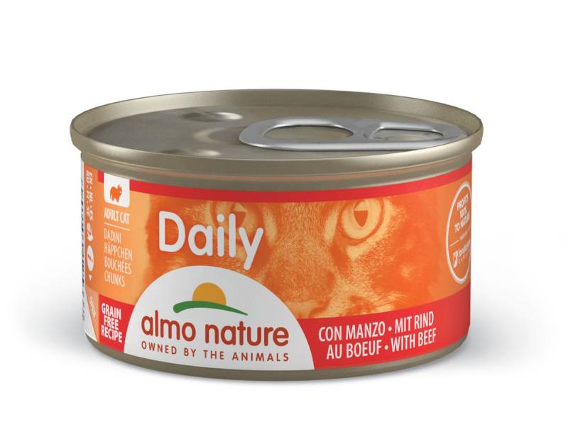 Almo Nature Daily Menu 85g Dose Katzennassfutter Sparpaket 48 x 85 Gramm Häppchen mit Rind