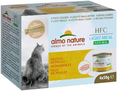 Almo Nature – HFC Natural Light Meal – Thunfisch, Huhn und Schinken – Nassfutter für ausgewachsene Katzen, 4 Dosen à 50 g von almo nature