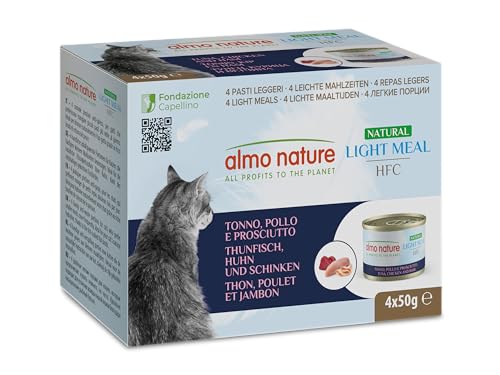 Almo Nature – HFC Natural Light Meal – Thunfisch, Huhn und Schinken – Nassfutter für ausgewachsene Katzen, 4 Dosen à 50 g von almo nature