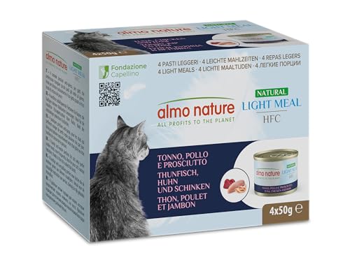 Almo Nature HFC Natural Light Meal – Thunfisch, Huhn und Schinken – Nassfutter für ausgewachsene Katzen: 4 Packungen à 50 g von almo nature