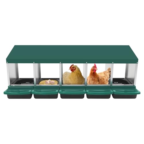 Hühner Nestkasten, Hühner Legen Box, Hühnerei Legen Box, Hangende Nestbox mit Eiersparen, Perch Abdeckung für Hen (Grün, 5-Fächer) von Alnemy