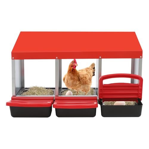 Hühner Nestkasten, Hühner Legen Box, Hühnerei Legen Box, Hangende Nestbox mit Eiersparen, Perch Abdeckung für Hen (Rot, 3-Fächer) von Alnemy