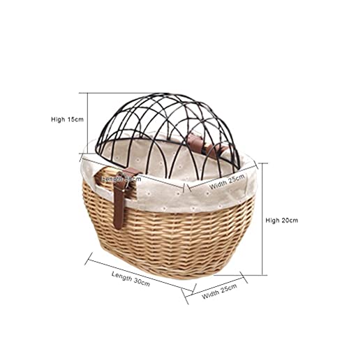 Bike Pet Basket Honey Color Wicker Carrier Frontkorb mit Metallabdeckung, Ideal Zum Tragen von Haustieren, Spielzeug und Büchern, Geeignet für Kinderfahrräder (Honigfarbe) von Alomejor