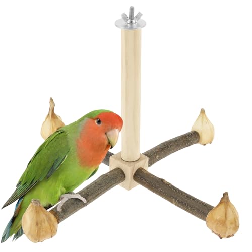 Alongen Hölzerner Vogelständer Barsch Spielzeug 360 ° Rotatable Papageienübung Stehbar mit Kauenspielzeugvogelkäfigzubehör für Papageien(Bergananasstil) von Alongen