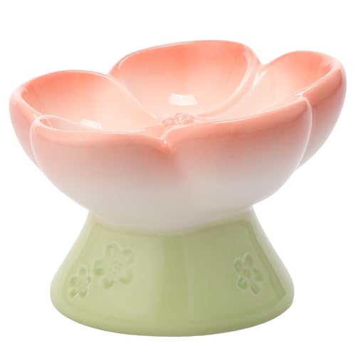 Schüssel mit Blumenmotiv, Keramik, Sleed Slow Feeder, Dog Schüssel für Nassfutter, Food Wet Smooth erhöhte Oberfläche, Futternapf für Katzen, für kleine Hunde, Katzen (Rosa) von Alongen