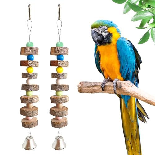 Alovez 2 Stück Große Vogel Kauspielzeug, Wellensittich Spielzeug mit Glocke Kauspielzeug für Papageien, Kakadu, Sittich, Wellensittich, Chinchilla, Kaninchen von Alovez