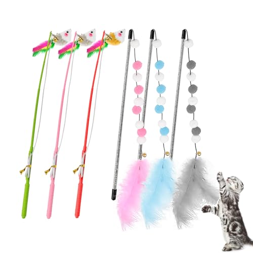 Alovez 6 Stück Katzenspielzeug Angel mit Feder, Interaktives Katzenspielzeug, Katzenfederspielzeuge mit Mäusen mit Federn Katzenspielzeug Hüpfbälle für Innenbereich Spielzeug Alovez 6 Stück Katzenspielzeug Angel mit Feder, Interaktives Katzenspielzeug, Katzenfederspielzeuge mit Mäusen mit Federn Katzenspielzeug Hüpfbälle für Innenbereich Spielzeug von Alovez