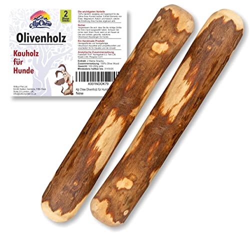 Olivenholz für Hunde Größe Kleine 2 Stück – Kaustange & Kauspielzeug aus Naturholz zur Zahnpflege – Splitterfrei, Robust & Kaustick von Alp Chew