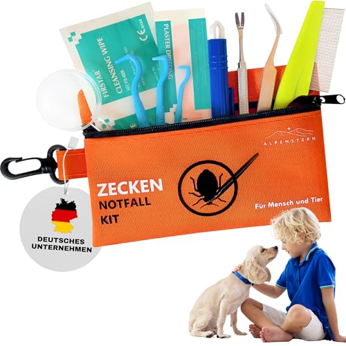 Alpenstern® Zecken Entferner Kit - Für Tiere und Menschen - Zeckenentferner Hund Katze Kinder - Erste Hilfe Tasche inkl. Zeckenzange, Zeckenhebel, Zeckenhaken, Pinzette UVM. tick Remover Zeckenschutz von Alpenstern