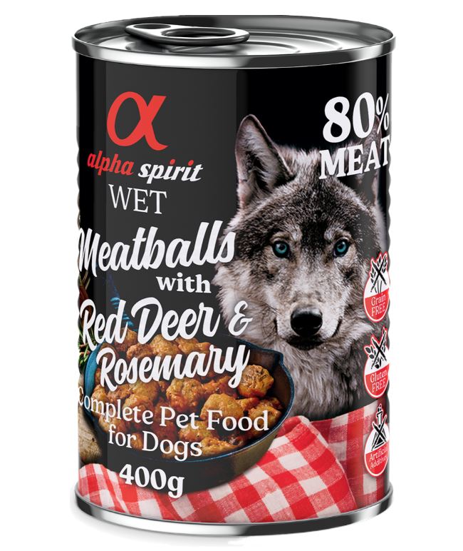 alpha spirit Dog Meatballs 6 x 400 g - Rothirsch & Rosmarin von Alpha Spirit