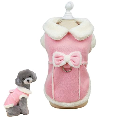 Alula777 Mantel für kleine Hunde, Kleidung für Hunde, Jacke aus Kunstleder, warm, für die kalte Jahreszeit, mit Schleife (Rosa + Khaki) von Alula777