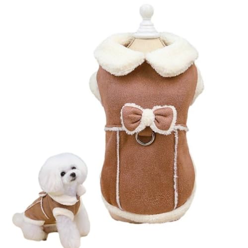 Alula777 Mantel für kleine Hunde, Kleidung für Hunde, Jacke aus Kunstleder, warm, für die kalte Jahreszeit, mit Schleife (Rosa + Khaki) von Alula777