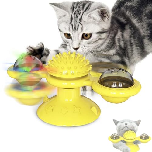 Alulayu Interaktives rotierendes Windmühlen-Katzenspielzeug mit LED-Licht, Wandhalterung, Spinner, Teaser für Bewegung und Spielen, Gelb Alulayu Interaktives rotierendes Windmühlen-Katzenspielzeug mit LED-Licht, Wandhalterung, Spinner, Teaser für Bewegung und Spielen, Gelb von Alulayu