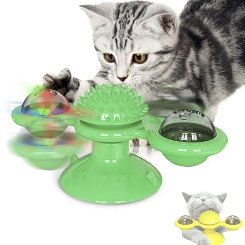 Alulayu Interaktives rotierendes Windmühlen-Katzenspielzeug mit LED-Licht, Wandhalterung, Spinner, Teaser für Bewegung und Spielen, Grün Alulayu Interaktives rotierendes Windmühlen-Katzenspielzeug mit LED-Licht, Wandhalterung, Spinner, Teaser für Bewegung und Spielen, Grün von Alulayu