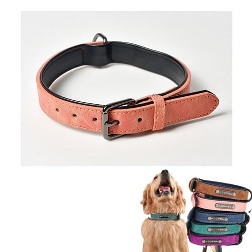 Alulayu Lederhalsband, breiter und dicker, langlebig, weich gepolstert, verstellbar für kleine bis große Hunde und Katzen (Marineblau, L) (Rosa, L) von Alulayu