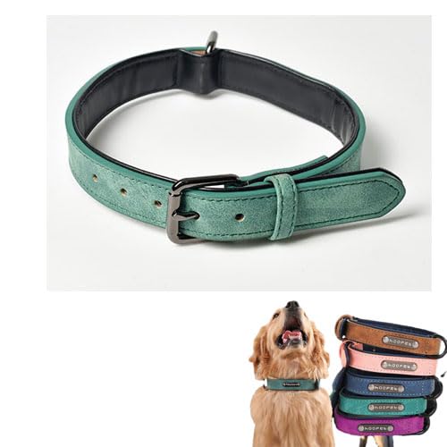 Alulayu Lederhalsband, breiter und dicker, langlebig, weich gepolstert, verstellbar für kleine bis große Hunde und Katzen (Marineblau, L) von Alulayu