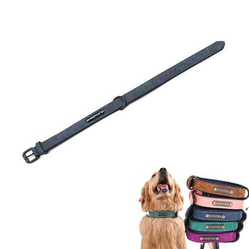 Alulayu Lederhalsband, breiter und dicker, langlebig, weich gepolstert, verstellbar für kleine bis große Hunde und Katzen (Marineblau, L) von Alulayu
