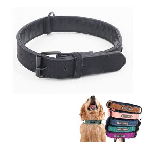 Alulayu Lederhalsband, breiter und dicker, langlebig, weich gepolstert, verstellbar für kleine bis große Hunde und Katzen (Marineblau, L) von Alulayu
