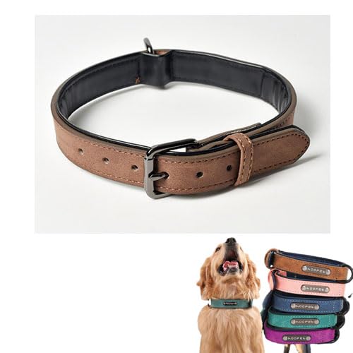 Alulayu Lederhalsband, breiter und dicker, langlebig, weich gepolstert, verstellbar für kleine bis große Hunde und Katzen (Marineblau, L) von Alulayu