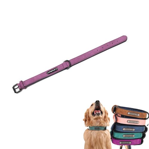 Alulayu Lederhalsband, breiter und dicker, langlebig, weich gepolstert, verstellbar für kleine bis große Hunde und Katzen (Marineblau, L) von Alulayu