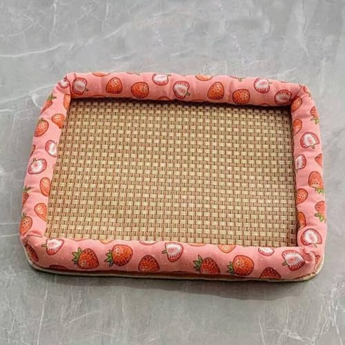 Alulayu Natürliches Rattan-Haustierbett-Matte, Sommer-Haustier-Kühlmatte, Haustierkühler, Sommer-Leinen-Rattan-Matte, Nest, gewebtes atmungsaktives quadratisches waschbares Bett mit Rand für Hunde von Alulayu