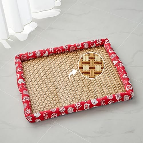 Alulayu Natürliches Rattan-Haustierbett-Matte, Sommer-Haustier-Kühlmatte, Haustierkühler, Sommer-Leinen-Rattan-Matte, Nest, gewebtes atmungsaktives quadratisches waschbares Bett mit Rand für Hunde Alulayu Natürliches Rattan-Haustierbett-Matte, Sommer-Haustier-Kühlmatte, Haustierkühler, Sommer-Leinen-Rattan-Matte, Nest, gewebtes atmungsaktives quadratisches waschbares Bett mit Rand für Hunde von Alulayu