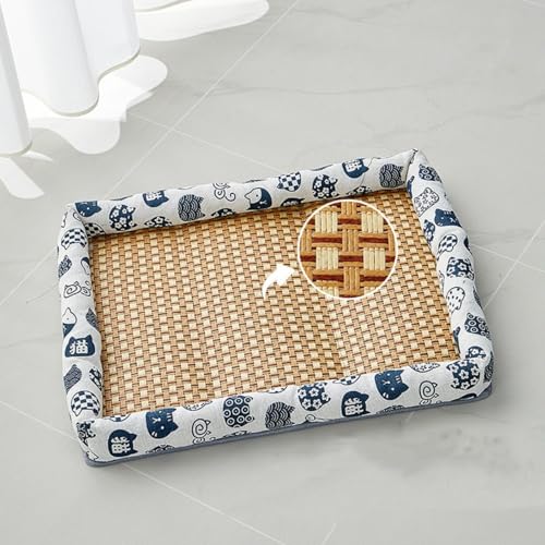 Alulayu Natürliches Rattan-Haustierbett-Matte, Sommer-Haustier-Kühlmatte, Haustierkühler, Sommer-Leinen-Rattan-Matte, Nest, gewebtes atmungsaktives quadratisches waschbares Bett mit Rand für Hunde Alulayu Natürliches Rattan-Haustierbett-Matte, Sommer-Haustier-Kühlmatte, Haustierkühler, Sommer-Leinen-Rattan-Matte, Nest, gewebtes atmungsaktives quadratisches waschbares Bett mit Rand für Hunde von Alulayu