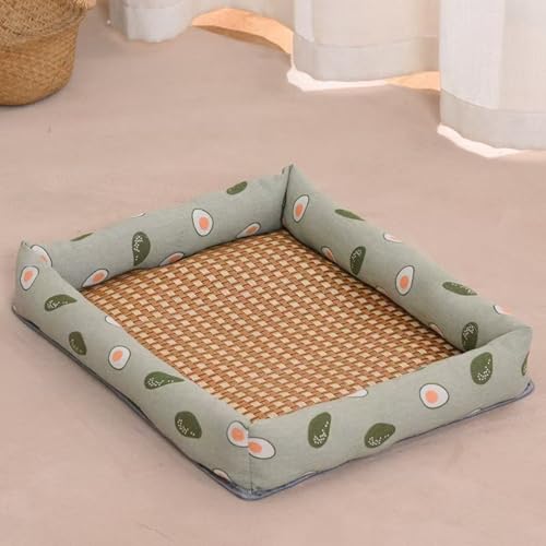 Alulayu Natürliches Rattan-Haustierbett-Matte, Sommer-Haustier-Kühlmatte, Haustierkühler, Sommer-Leinen-Rattan-Matte, Nest, gewebtes atmungsaktives quadratisches waschbares Bett mit Rand für Hunde von Alulayu