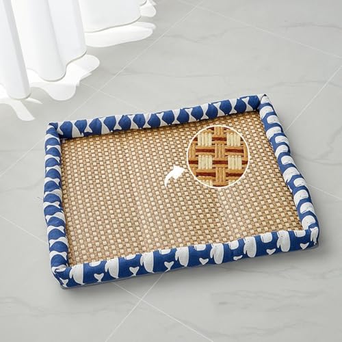 Alulayu Natürliches Rattan-Haustierbett-Matte, Sommer-Haustier-Kühlmatte, Haustierkühler, Sommer-Leinen-Rattan-Matte, Nest, gewebtes atmungsaktives quadratisches waschbares Bett mit Rand für Hunde von Alulayu