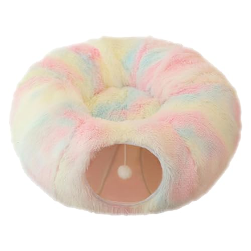 Tunnel-Katzenbett | Stoff Katzenhöhle Donut Rundes Katzenspielzeug | Kitty-Tunnel-Nest, zusammenklappbarer Katzen-Donut, waschbares Katzen-Tunnel-Spielzeug mit Plüschball für Katzen, Kaninchen, Welpen von Alwida