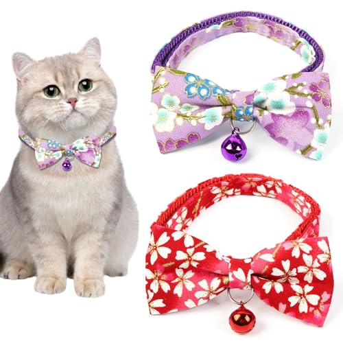 Alwodici Katzenhalsband, 2 Stück, Katzenhalsbänder mit Glöckchen, Schnellverschluss, verstellbare Schleife, niedlich und elegant, geeignet für weibliche Katzen, leicht und bequem, ohne den Hals zu Alwodici Katzenhalsband, 2 Stück, Katzenhalsbänder mit Glöckchen, Schnellverschluss, verstellbare Schleife, niedlich und elegant, geeignet für weibliche Katzen, leicht und bequem, ohne den Hals zu von Alwodici
