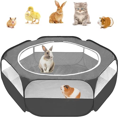 Amakunft Kleintiere Käfigzelt, Pet Playpen Pop Open Outdoor- / Indoor-Übungszaun, tragbarer Hofzaun für Meerschweinchen, Kaninchen, Hamster, Chinchillas und Igel (schwarz) von Amakunft